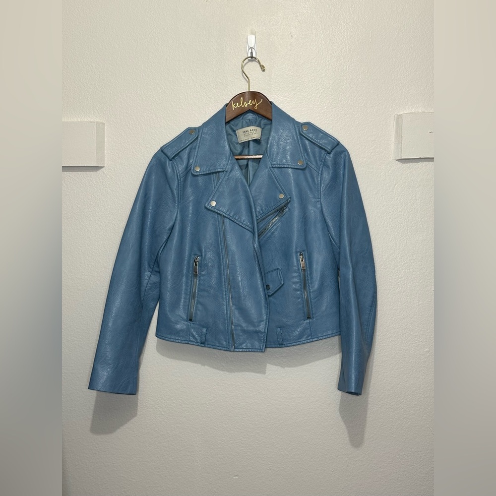 Zara Basics Size Small Blue Faux Leather Jacket